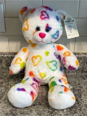 NWT Build a Bear Rainbow Hearts Bear Stuffed Animal Plush Teddy 2018
